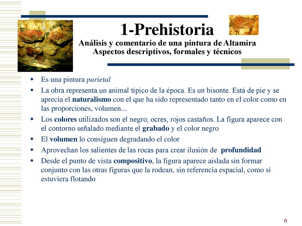 1-Prehistoria Análisis y comentario de una pintura de Altamira Aspectos descriptivos, formales y técnicos