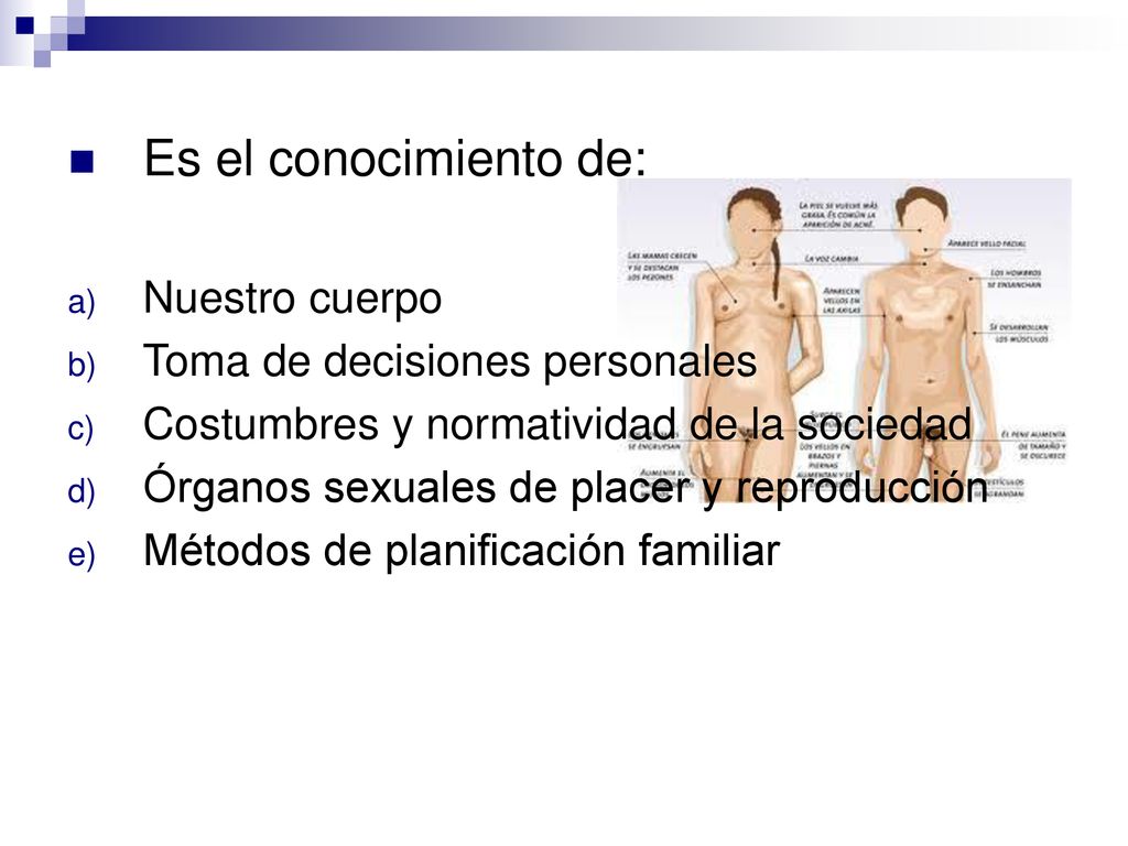Es el conocimiento de: Nuestro cuerpo Toma de decisiones personales