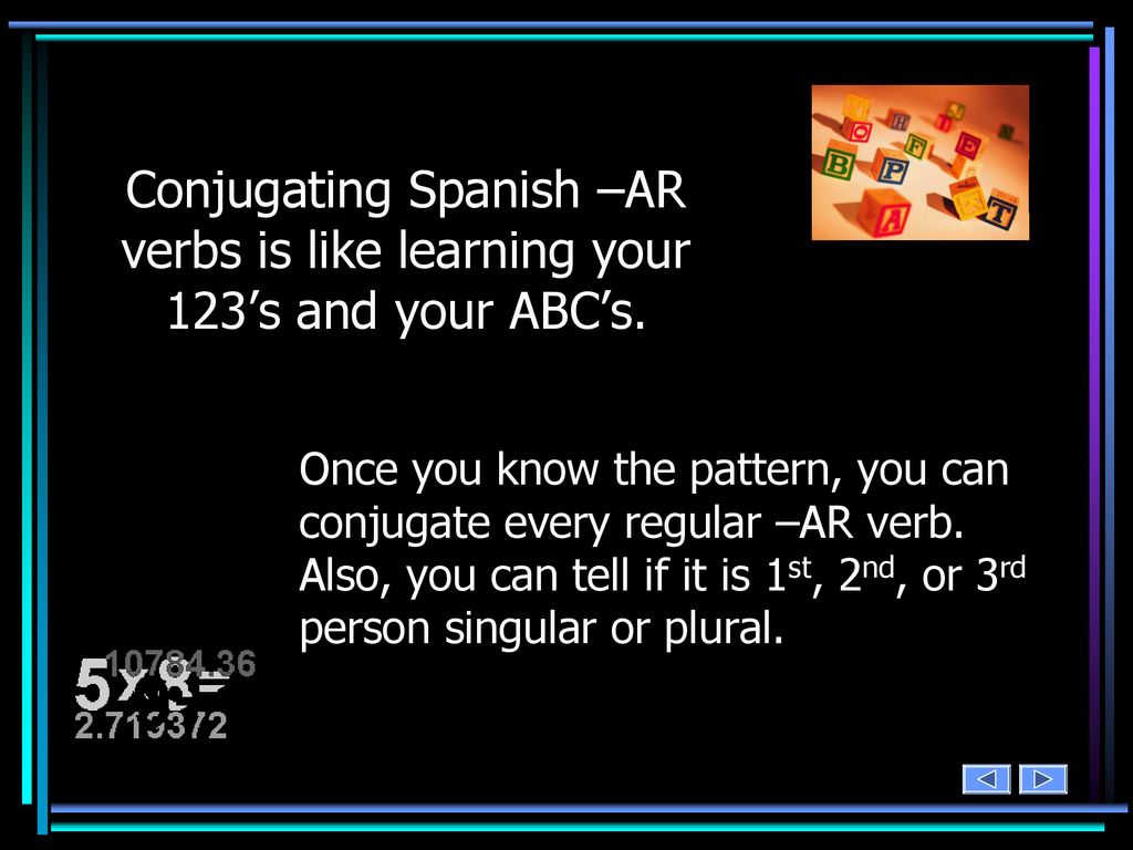 Conjugating Spanish –AR verbs is like learning your 123’s and your ABC’s.