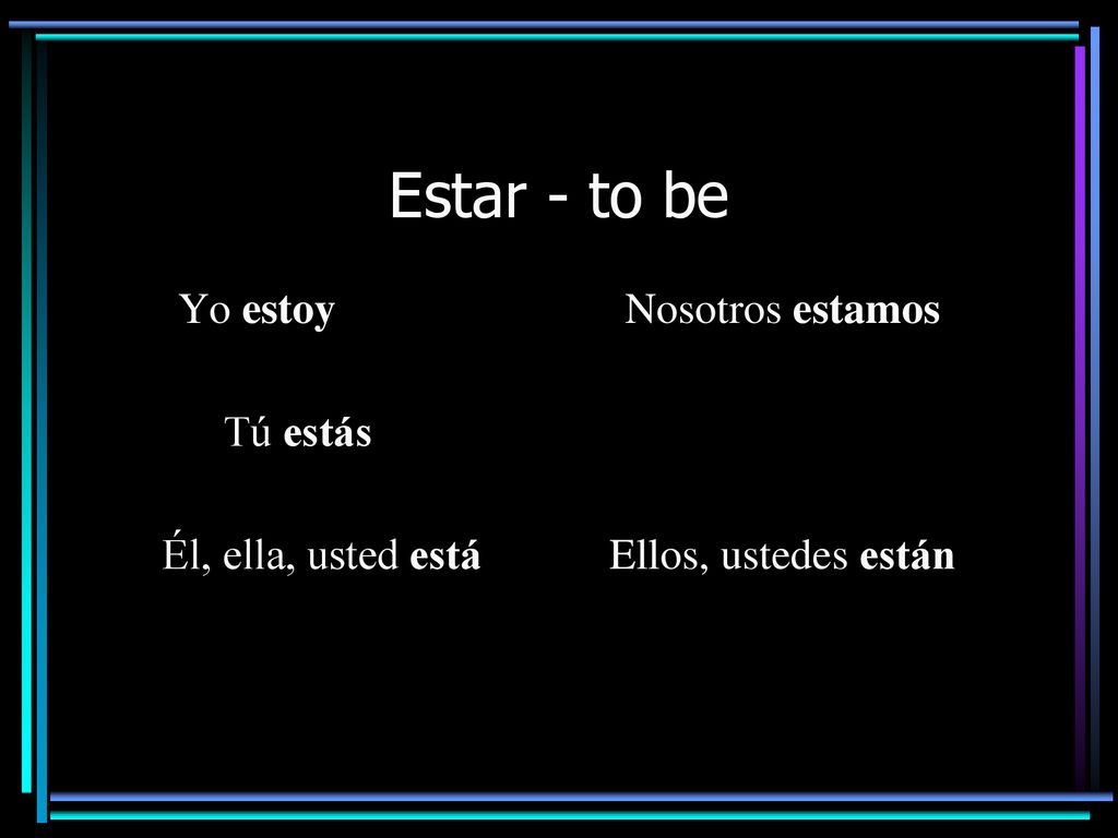 Estar - to be Yo estoy Nosotros estamos Tú estás