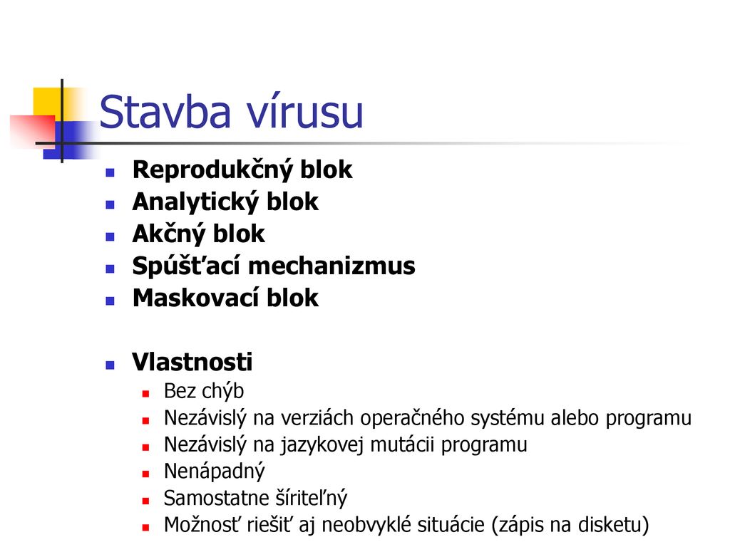 Stavba vírusu Reprodukčný blok Analytický blok Akčný blok