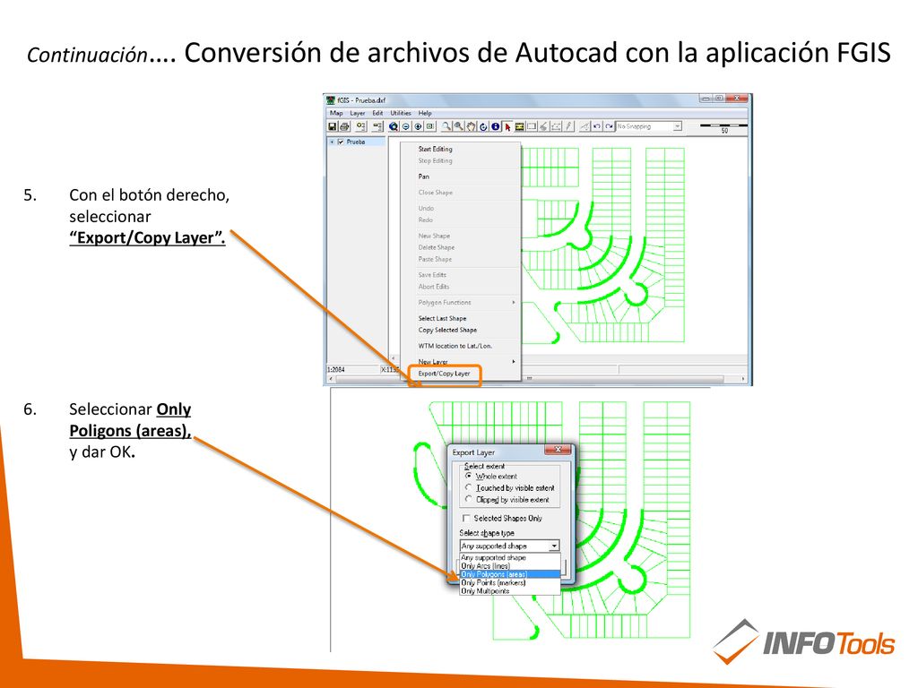 Continuación…. Conversión de archivos de Autocad con la aplicación FGIS