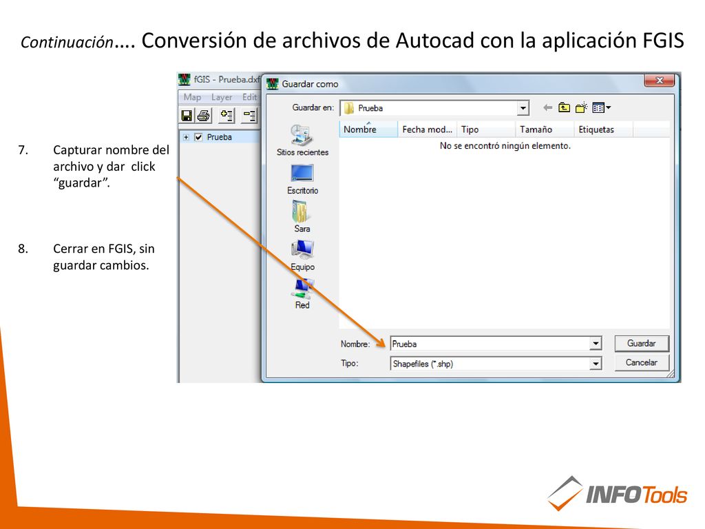 Continuación…. Conversión de archivos de Autocad con la aplicación FGIS