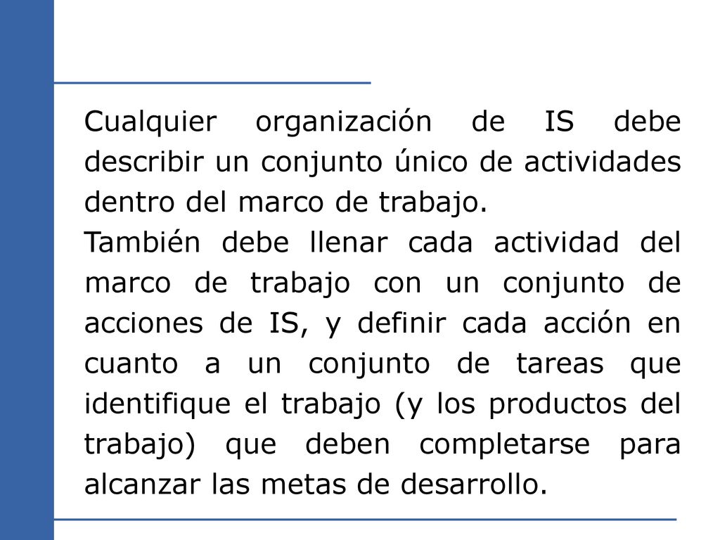 Cualquier organización de IS debe describir un conjunto único de actividades dentro del marco de trabajo.