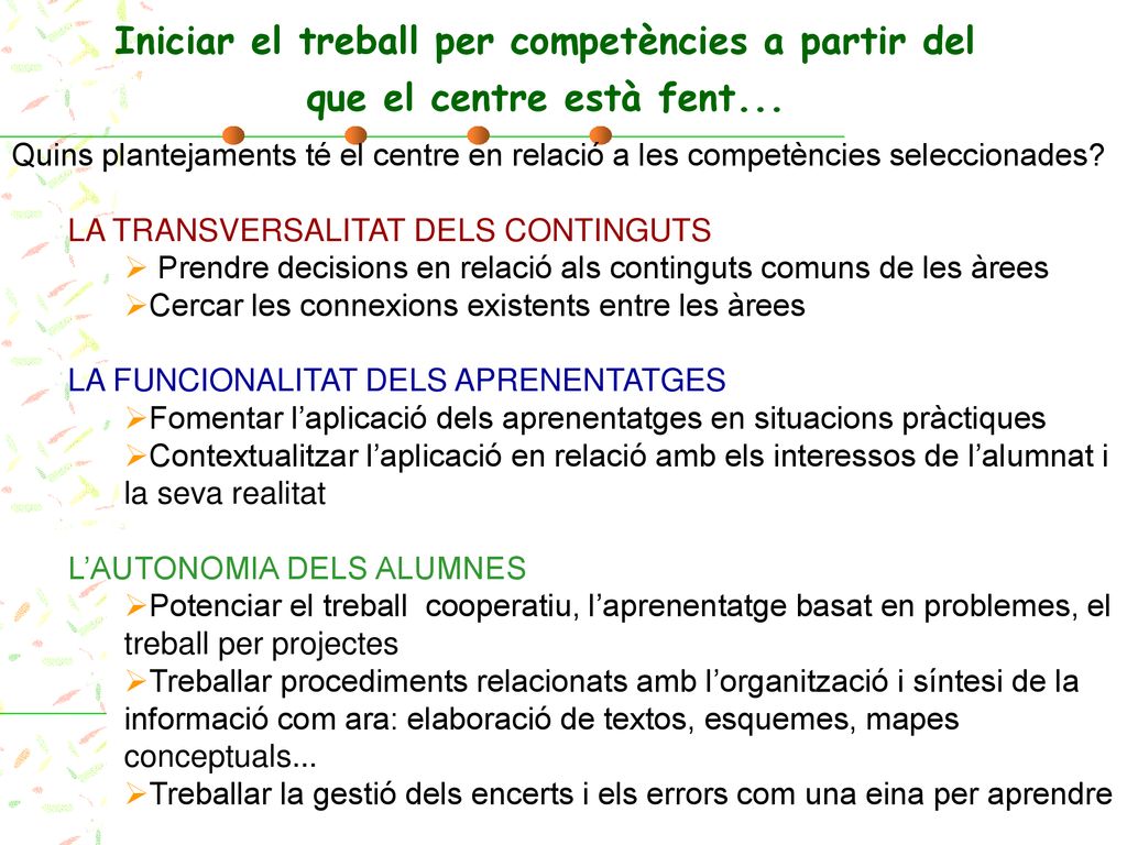 Iniciar el treball per competències a partir del que el centre està fent...