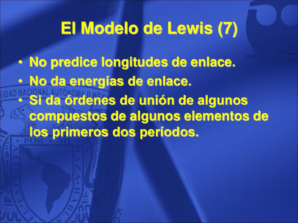 El Modelo de Lewis (7) No predice longitudes de enlace.