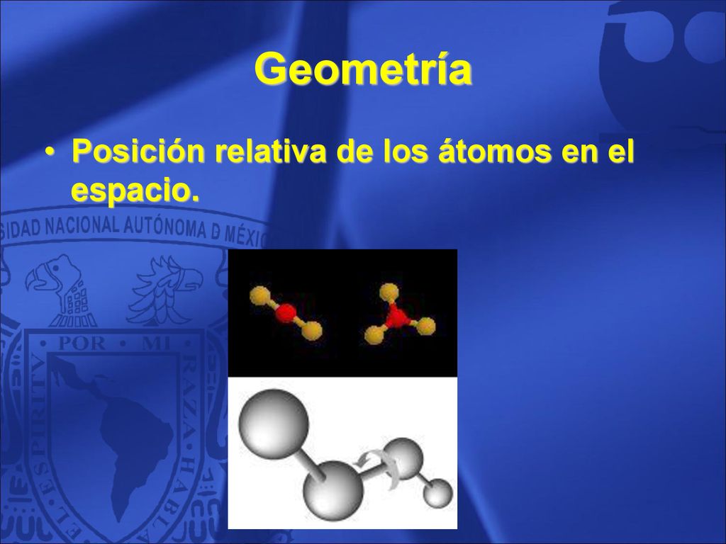 Geometría Posición relativa de los átomos en el espacio. 92