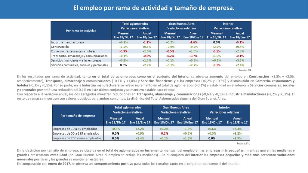 El empleo por rama de actividad y tamaño de empresa.