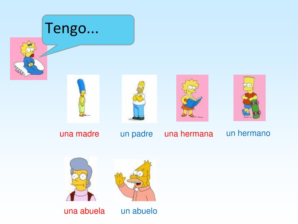 Tengo... una madre un padre una hermana un hermano una abuela