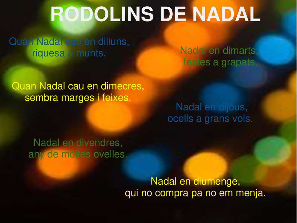 RODOLINS DE NADAL Quan Nadal cau en dilluns, riquesa a munts.