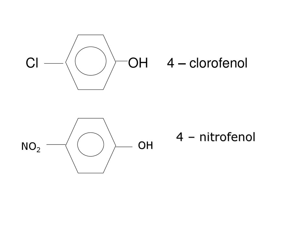 Cl OH 4 – clorofenol 4 – nitrofenol NO2 OH