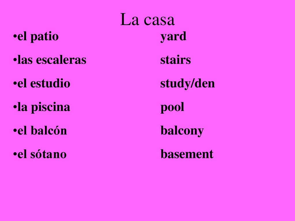 La casa el patio yard las escaleras stairs el estudio study/den