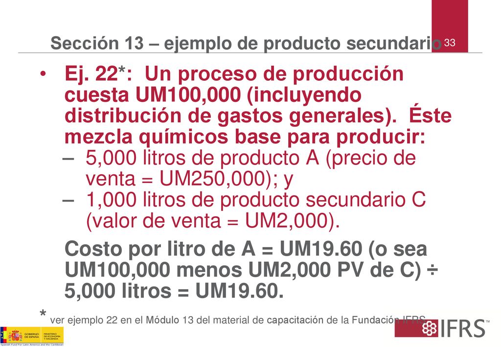 Sección 13 – ejemplo de producto secundario