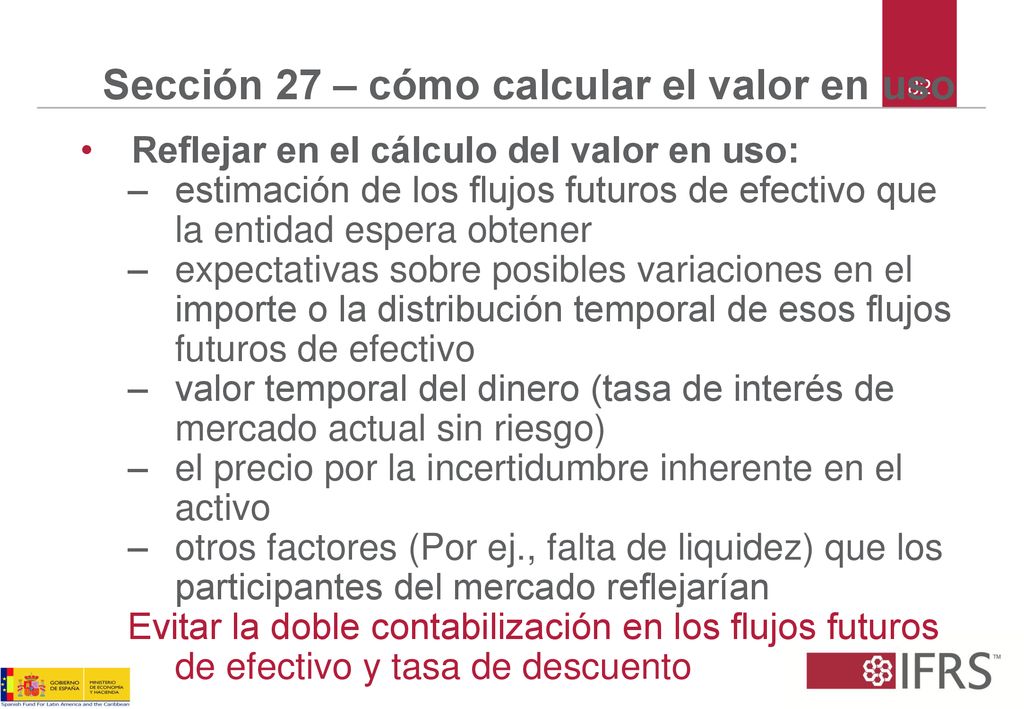 Sección 27 – cómo calcular el valor en uso