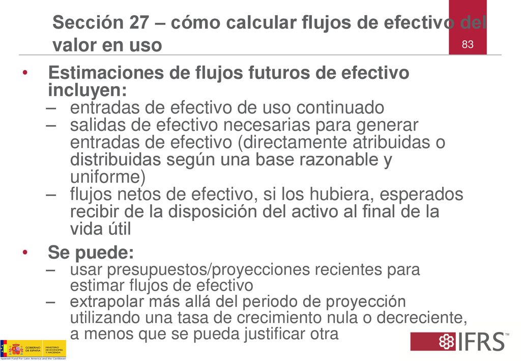 Sección 27 – cómo calcular flujos de efectivo del valor en uso
