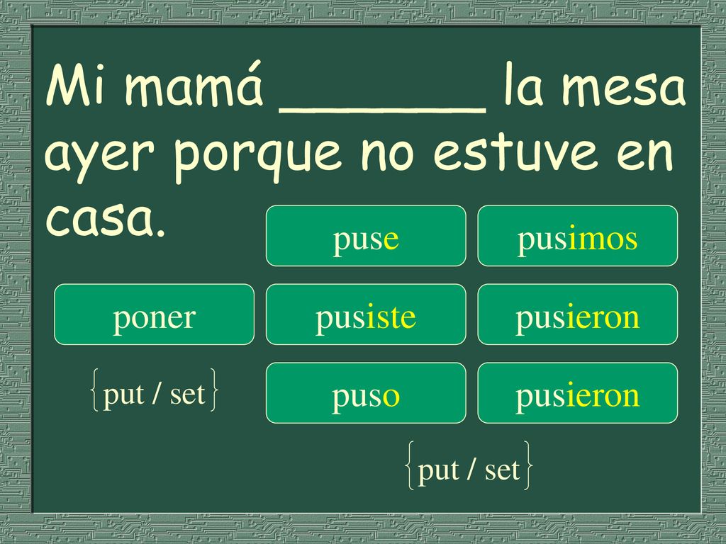 Mi mamá ______ la mesa ayer porque no estuve en casa.