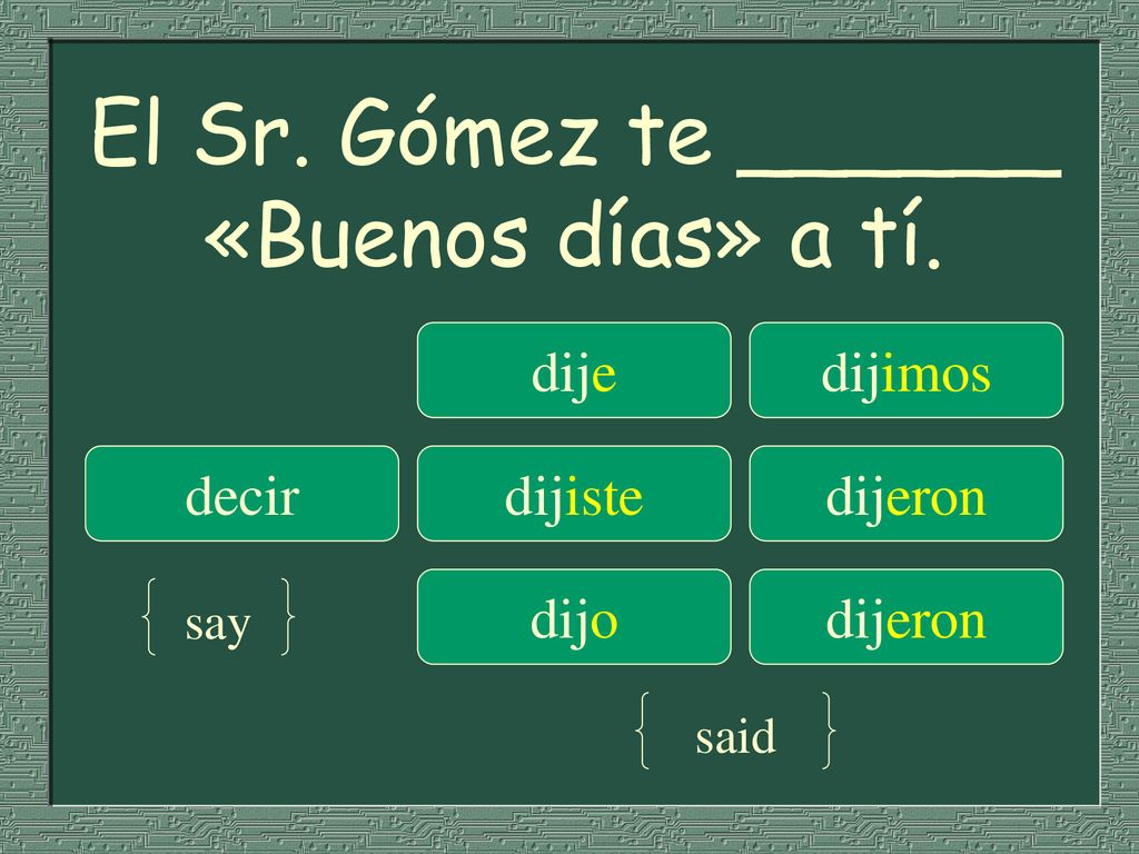 El Sr. Gómez te ______ «Buenos días» a tí.