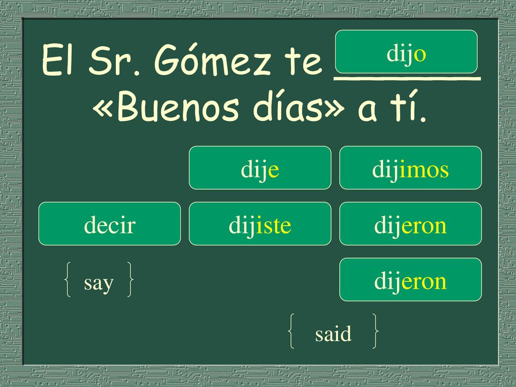 El Sr. Gómez te ______ «Buenos días» a tí.