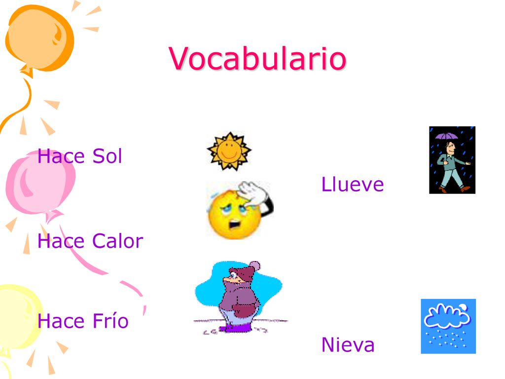 Vocabulario Hace Sol Llueve Hace Calor Hace Frío Nieva