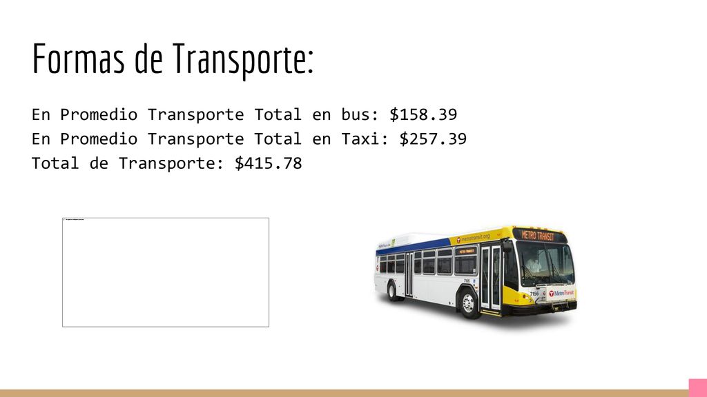 Formas de Transporte: En Promedio Transporte Total en bus: $158.39