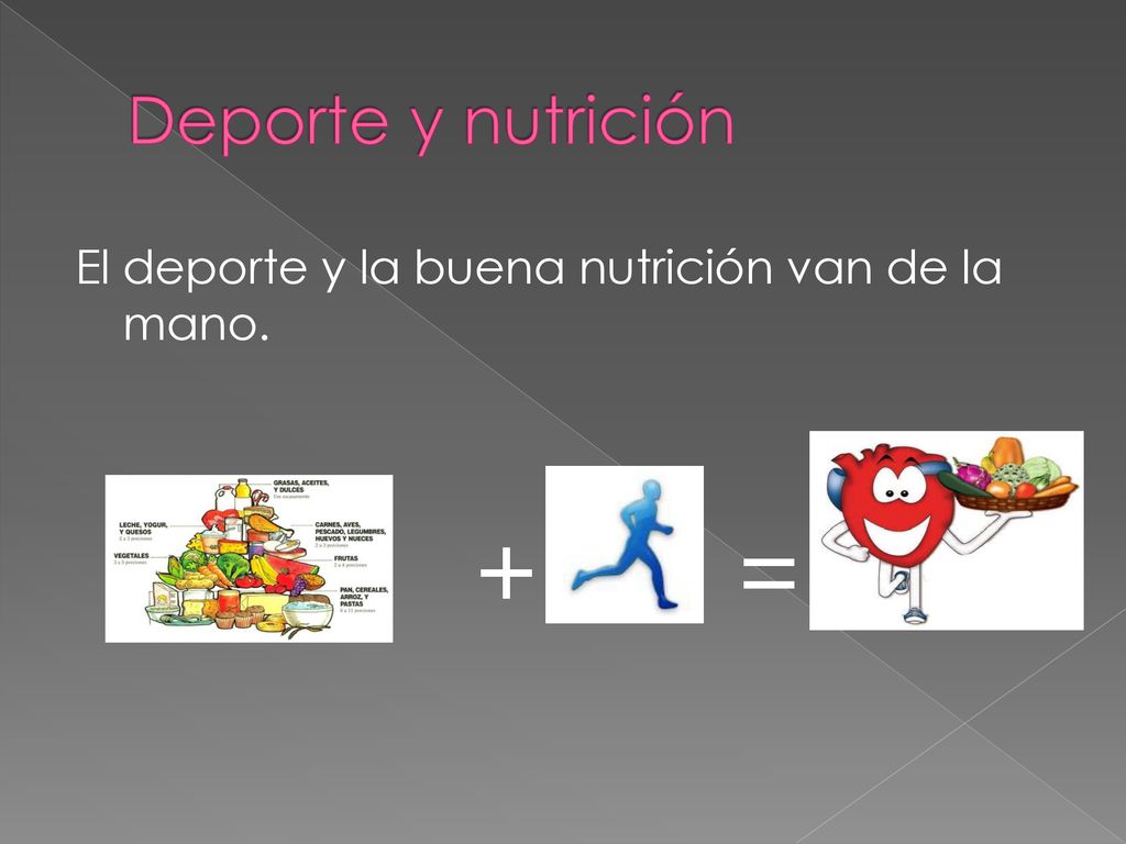 Deporte y nutrición El deporte y la buena nutrición van de la mano. + =