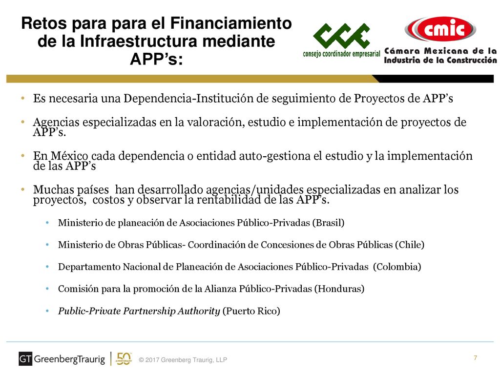 Retos para para el Financiamiento de la Infraestructura mediante APP’s: