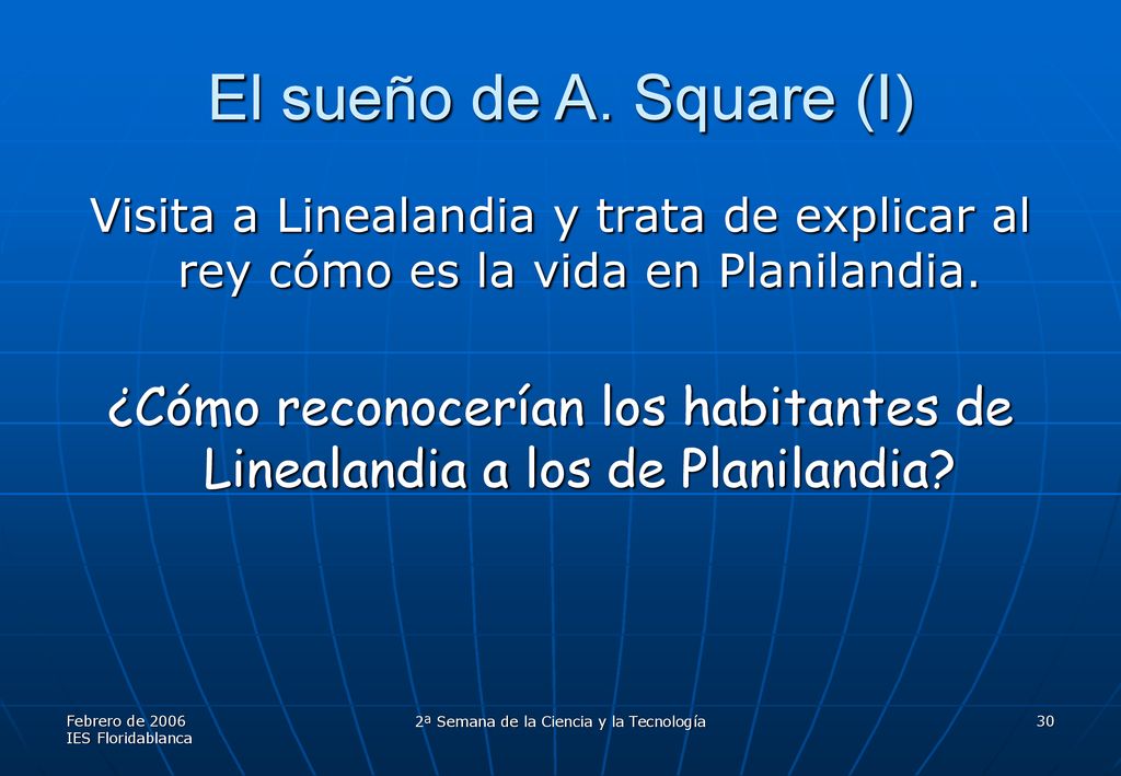 El sueño de A. Square (I) Visita a Linealandia y trata de explicar al rey cómo es la vida en Planilandia.