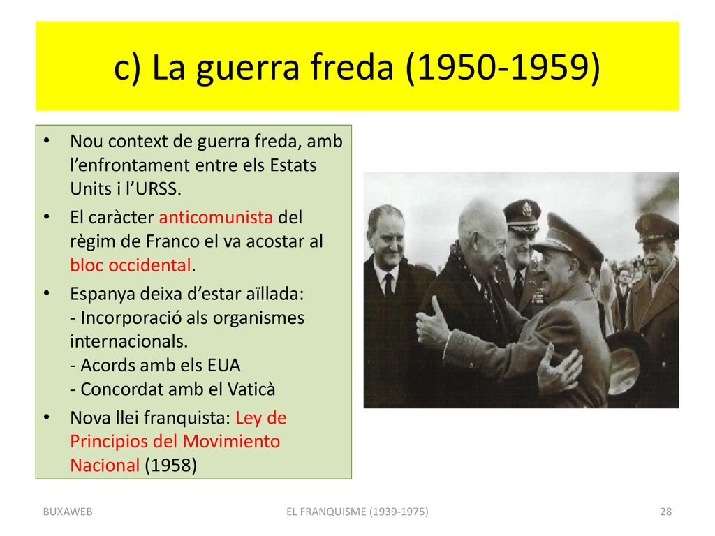 c) La guerra freda ( ) Nou context de guerra freda, amb l’enfrontament entre els Estats Units i l’URSS.