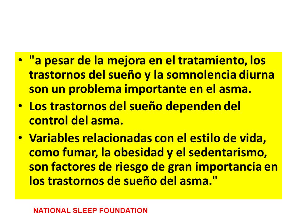 Los trastornos del sueño dependen del control del asma.