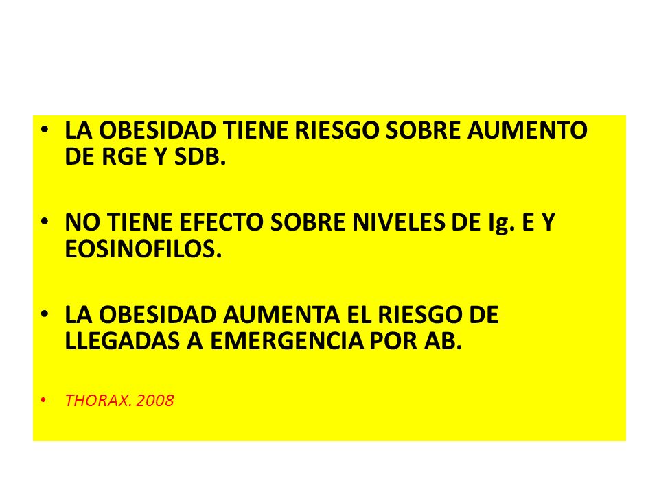 LA OBESIDAD TIENE RIESGO SOBRE AUMENTO DE RGE Y SDB.