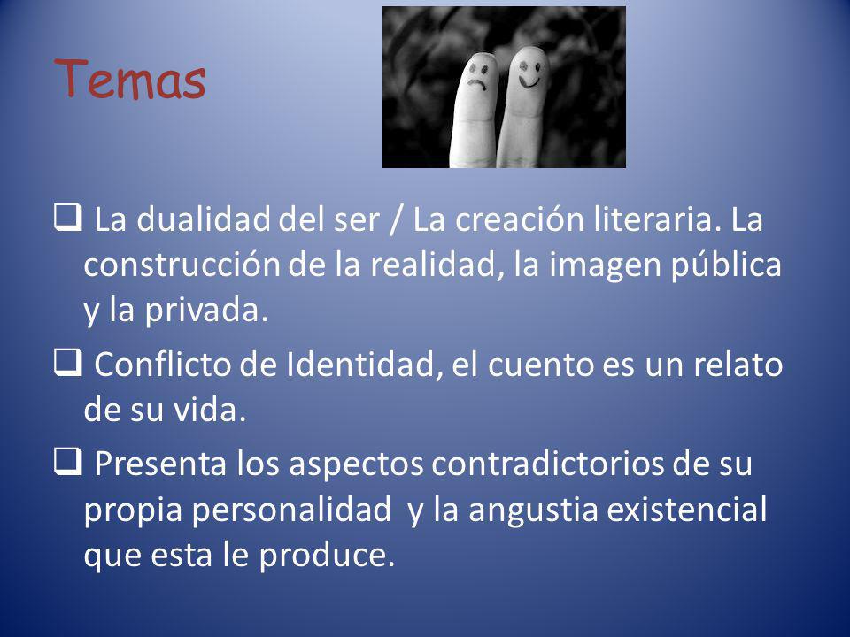 Temas La dualidad del ser / La creación literaria. La construcción de la realidad, la imagen pública y la privada.