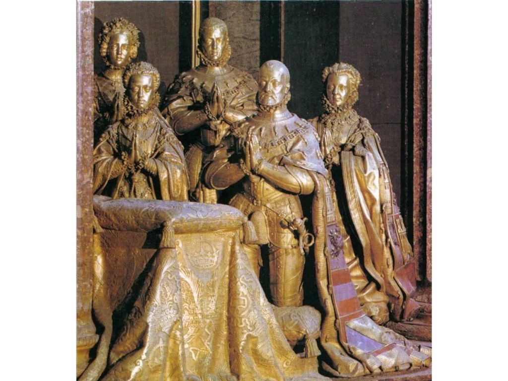 Pompeo Leoni. Felipe II con tres de sus esposa (falta María Tudor) y el príncipe Carlos