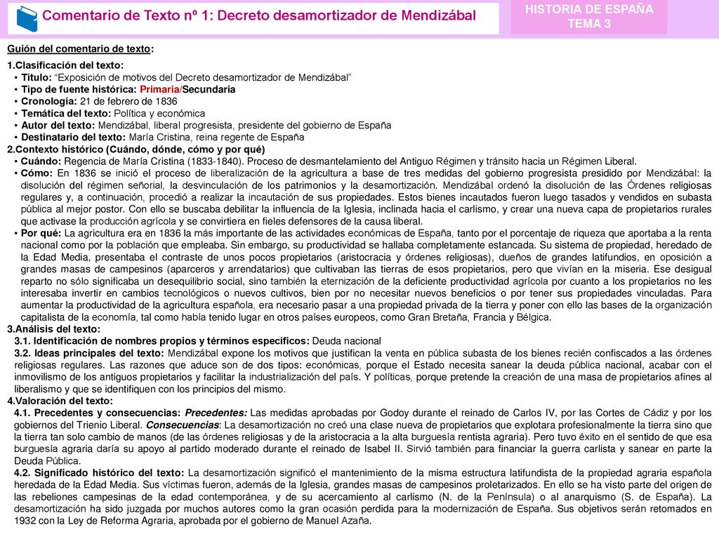 Comentario de Texto nº 1: Decreto desamortizador de Mendizábal