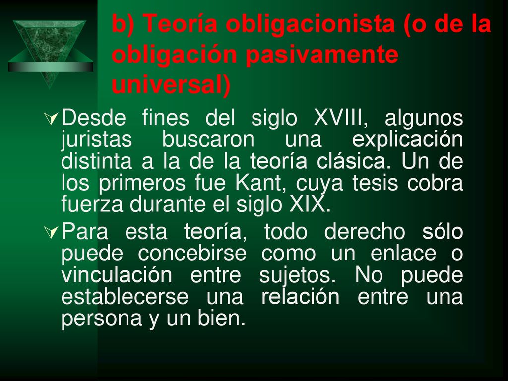 b) Teoría obligacionista (o de la obligación pasivamente universal)