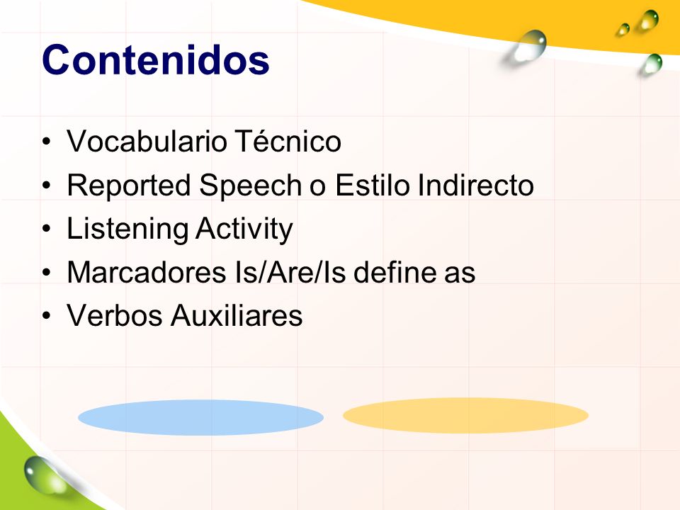 Contenidos Vocabulario Técnico Reported Speech o Estilo Indirecto