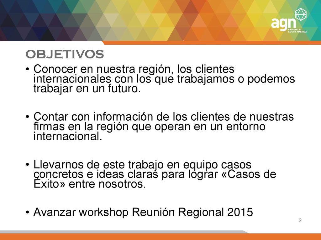 OBJETIVOS Conocer en nuestra región, los clientes internacionales con los que trabajamos o podemos trabajar en un futuro.