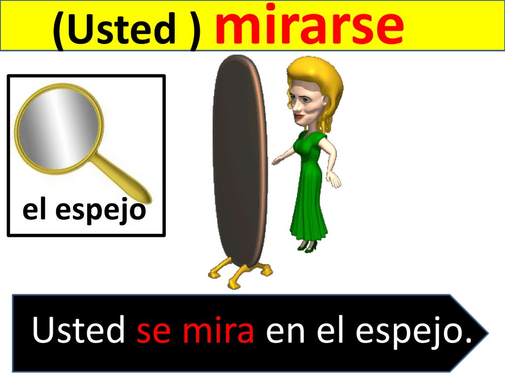 (Usted ) mirarse el espejo . Usted se mira en el espejo.