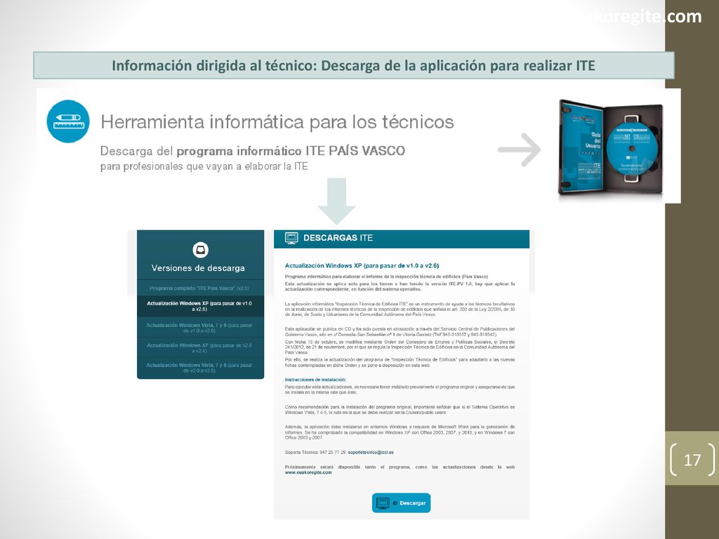 Información dirigida al técnico: Descarga de la aplicación para realizar ITE