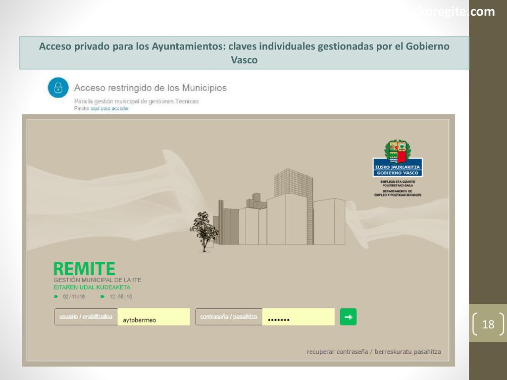Acceso privado para los Ayuntamientos: claves individuales gestionadas por el Gobierno Vasco.