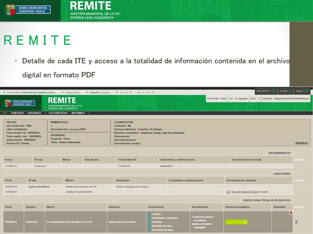 REMITE Detalle de cada ITE y acceso a la totalidad de información contenida en el archivo digital en formato PDF.
