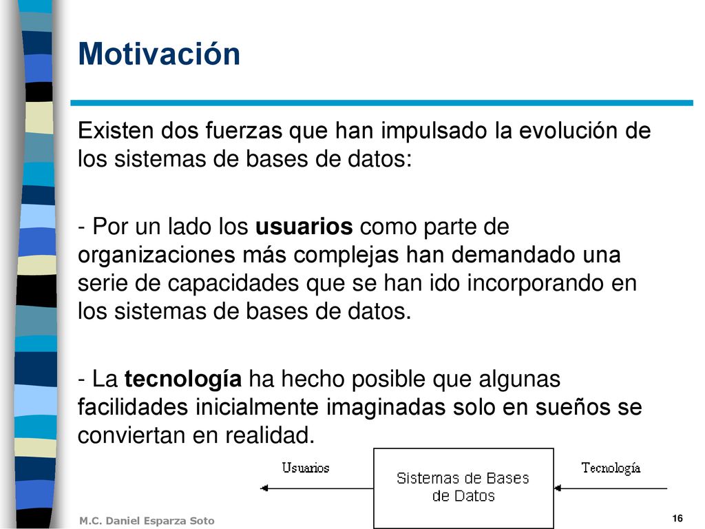 Motivación Existen dos fuerzas que han impulsado la evolución de los sistemas de bases de datos: