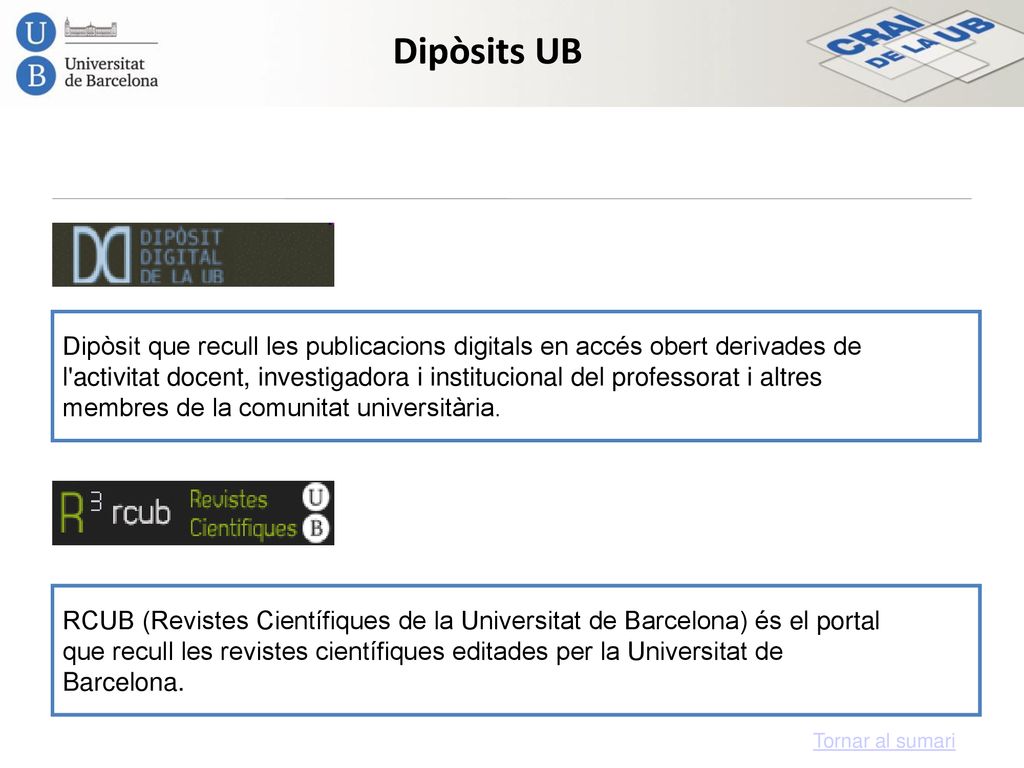 Dipòsits UB Dipòsit que recull les publicacions digitals en accés obert derivades de.