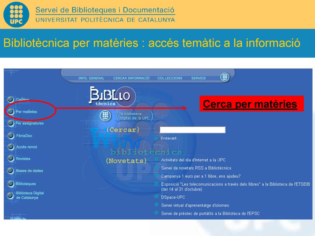 Bibliotècnica per matèries : accés temàtic a la informació