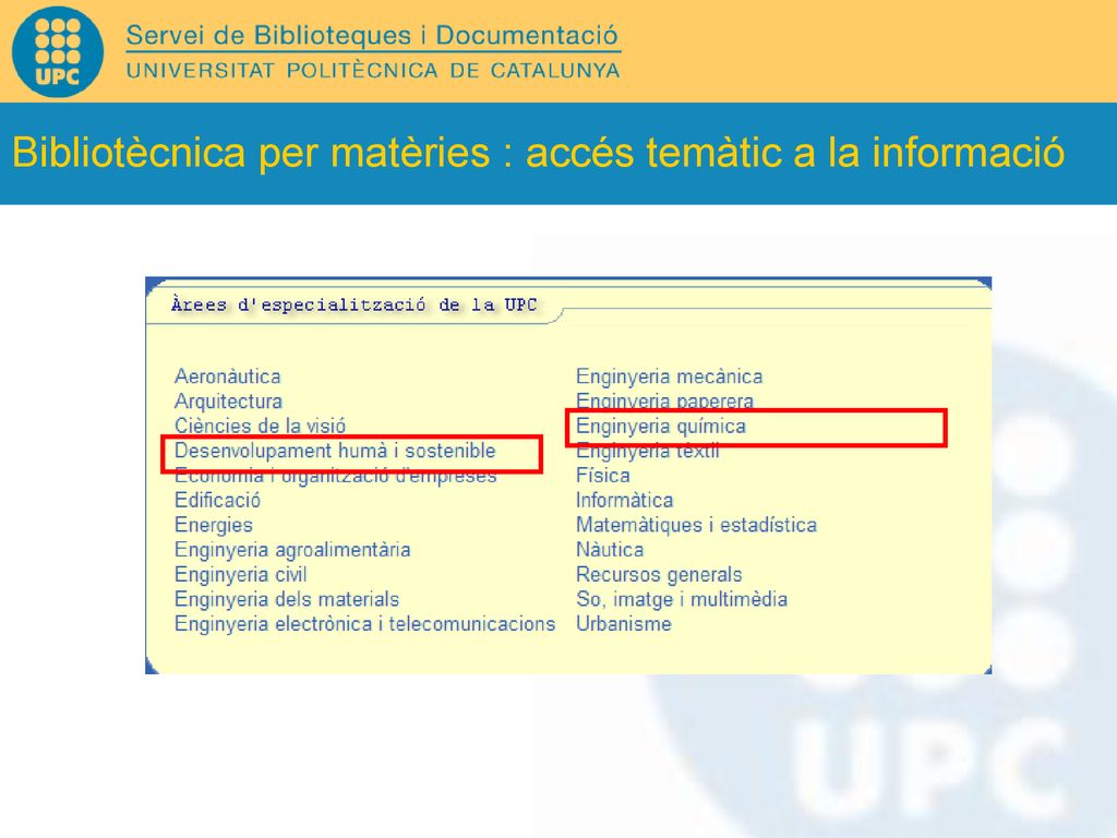 Bibliotècnica per matèries : accés temàtic a la informació