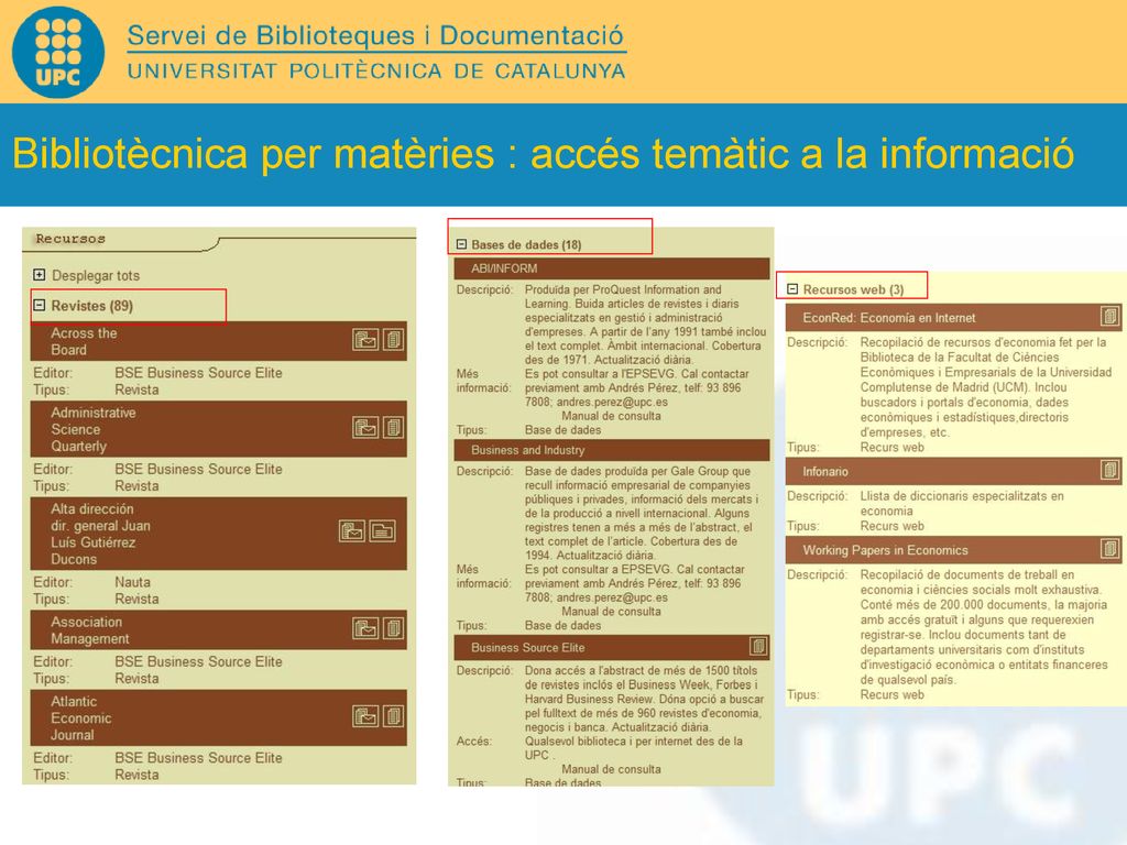 Bibliotècnica per matèries : accés temàtic a la informació