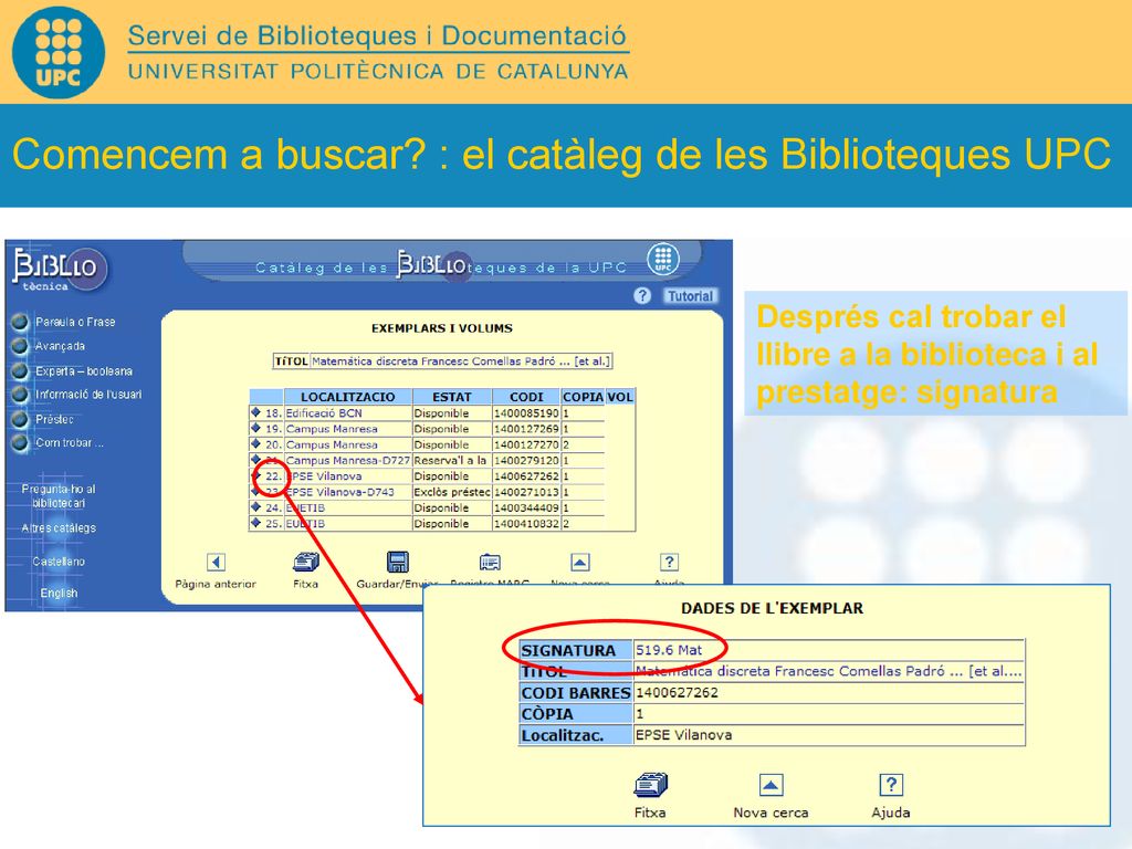 Comencem a buscar : el catàleg de les Biblioteques UPC
