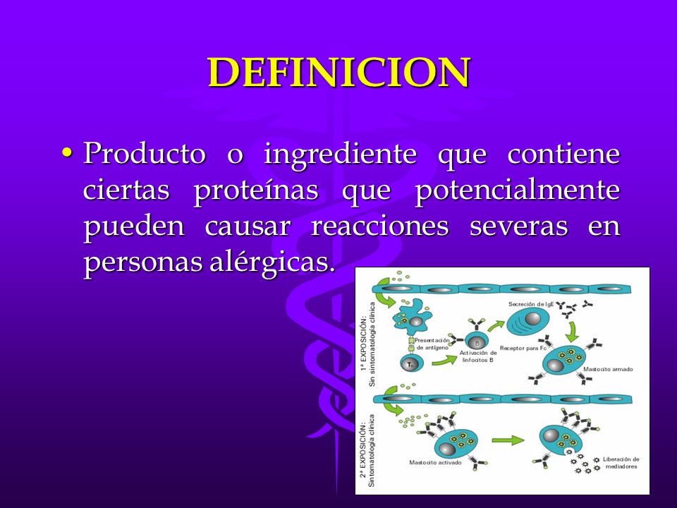 DEFINICION Producto o ingrediente que contiene ciertas proteínas que potencialmente pueden causar reacciones severas en personas alérgicas.
