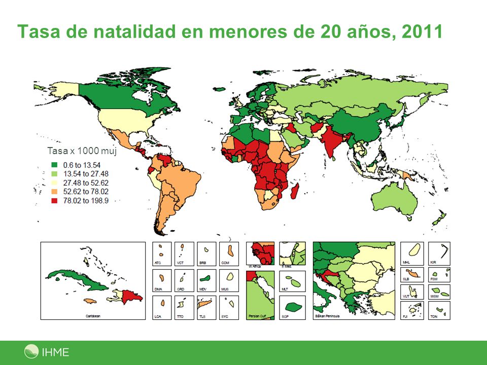 Tasa de natalidad en menores de 20 años, 2011