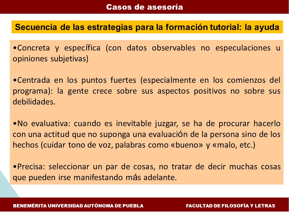 Secuencia de las estrategias para la formación tutorial: la ayuda