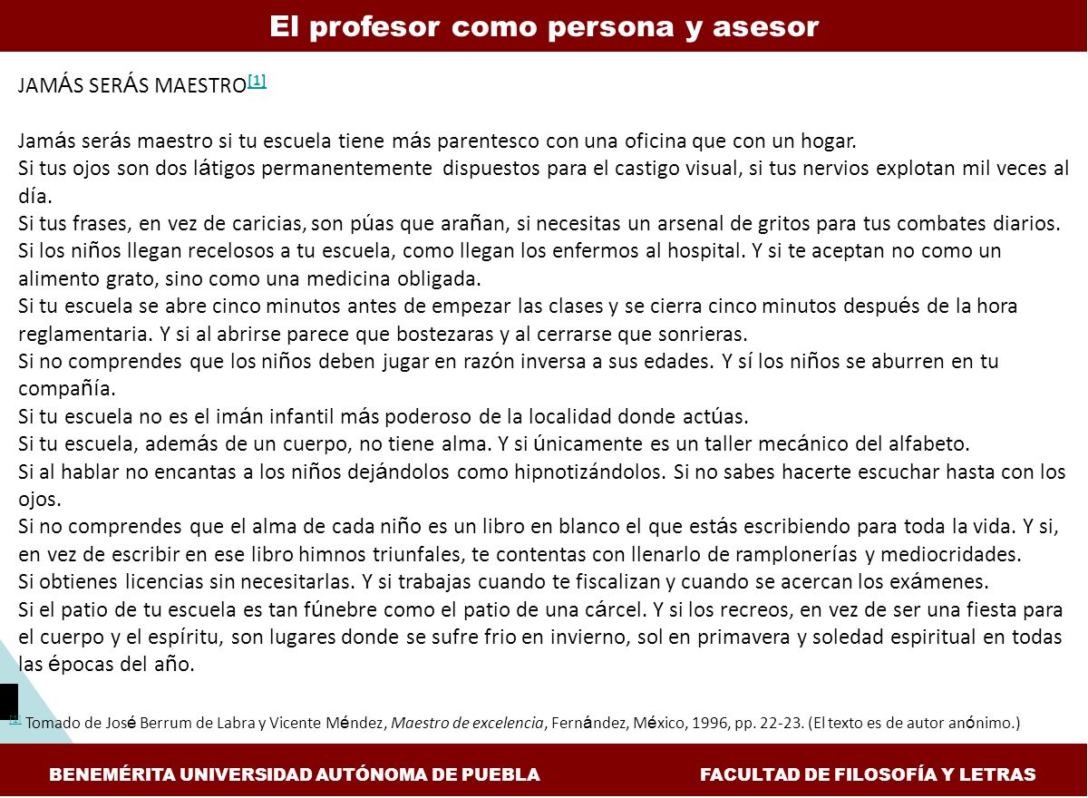 El profesor como persona y asesor